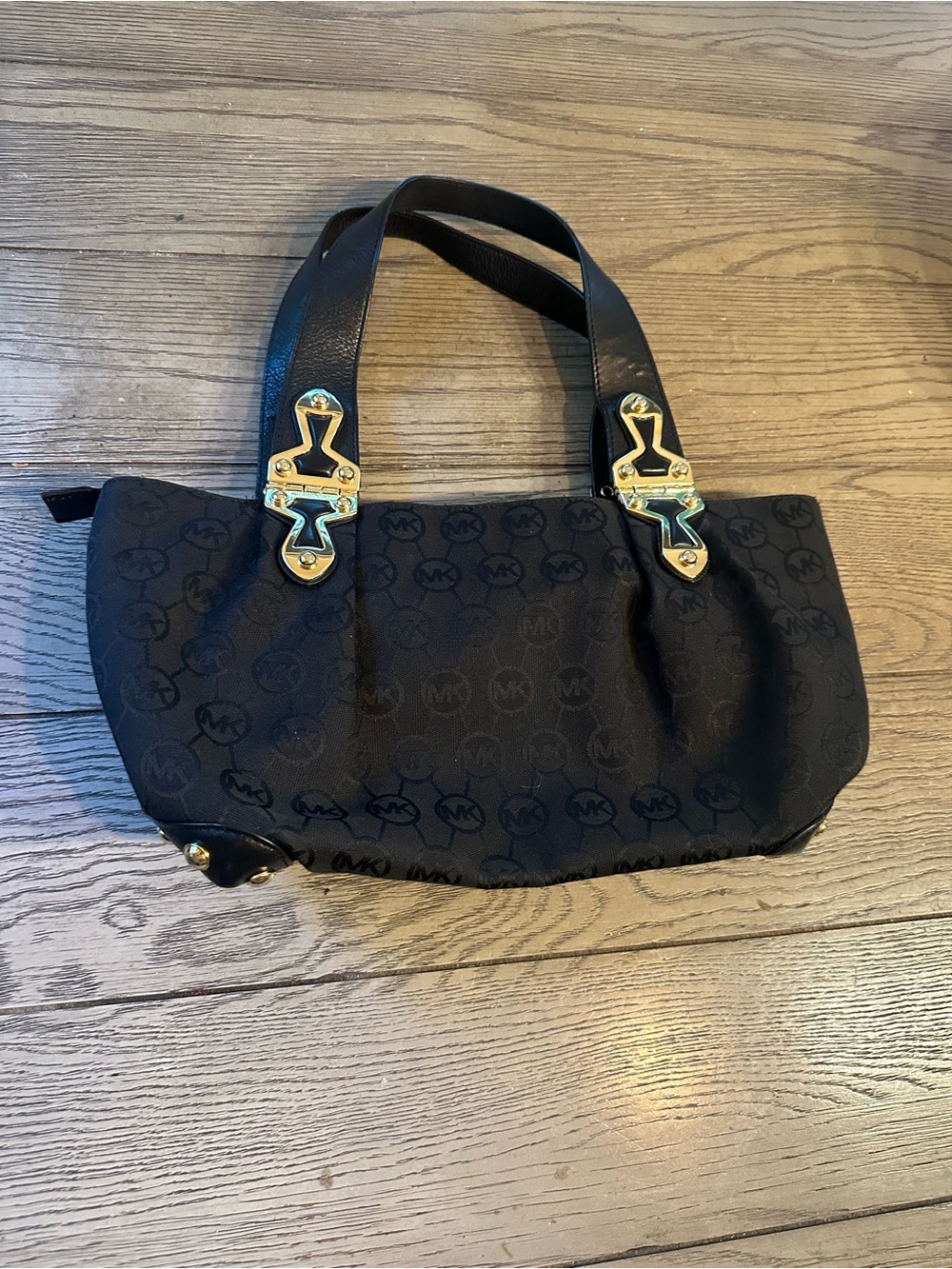 Michael Kors Black MK Logo Shoulder Bag with Gold-Tone Hardware